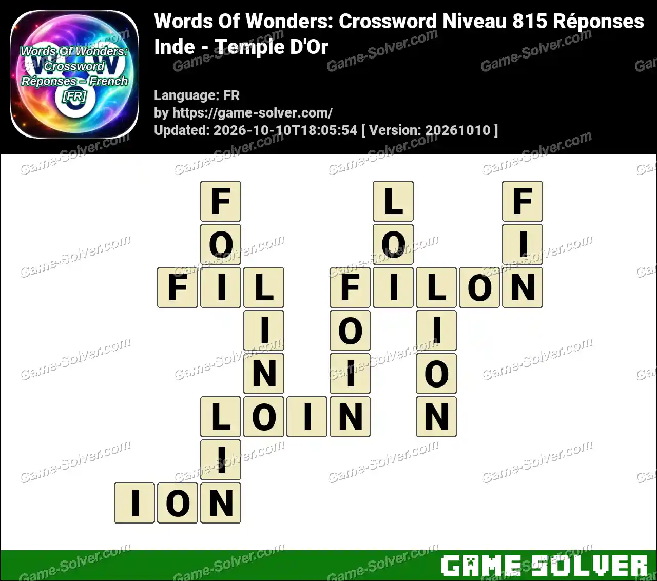 Words Of Wonders: Crossword Niveau 815 Réponses – Inde – Temple D’Or